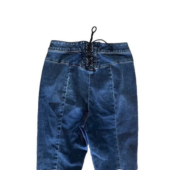 We The Free People Bell Bottom Flare Crvy Jeans Size 28 Dark Wash Raw Hem‎ - Picture 9 of 12